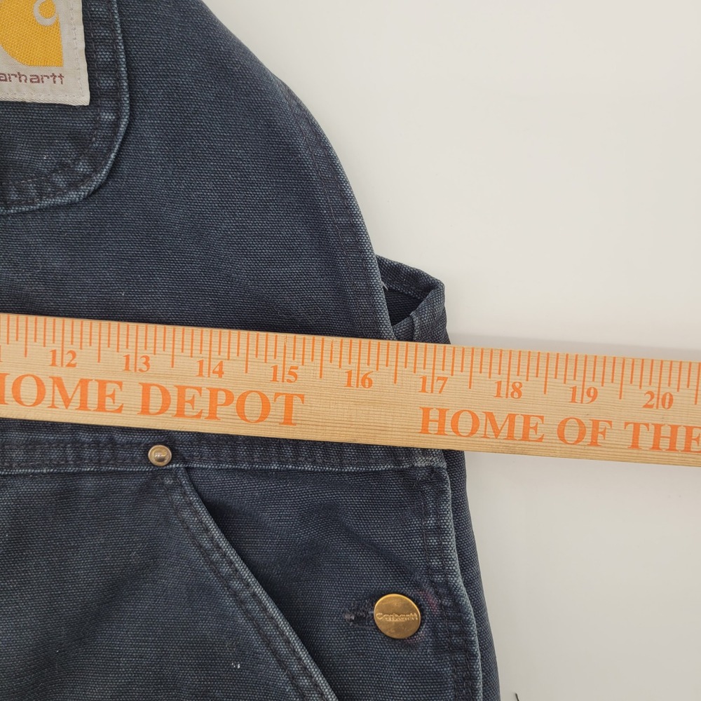 Carhartt Bib Overalls Mens Medium Navy Blue Quilt Lined Distressed Canvas Work - Picture 6 of 8